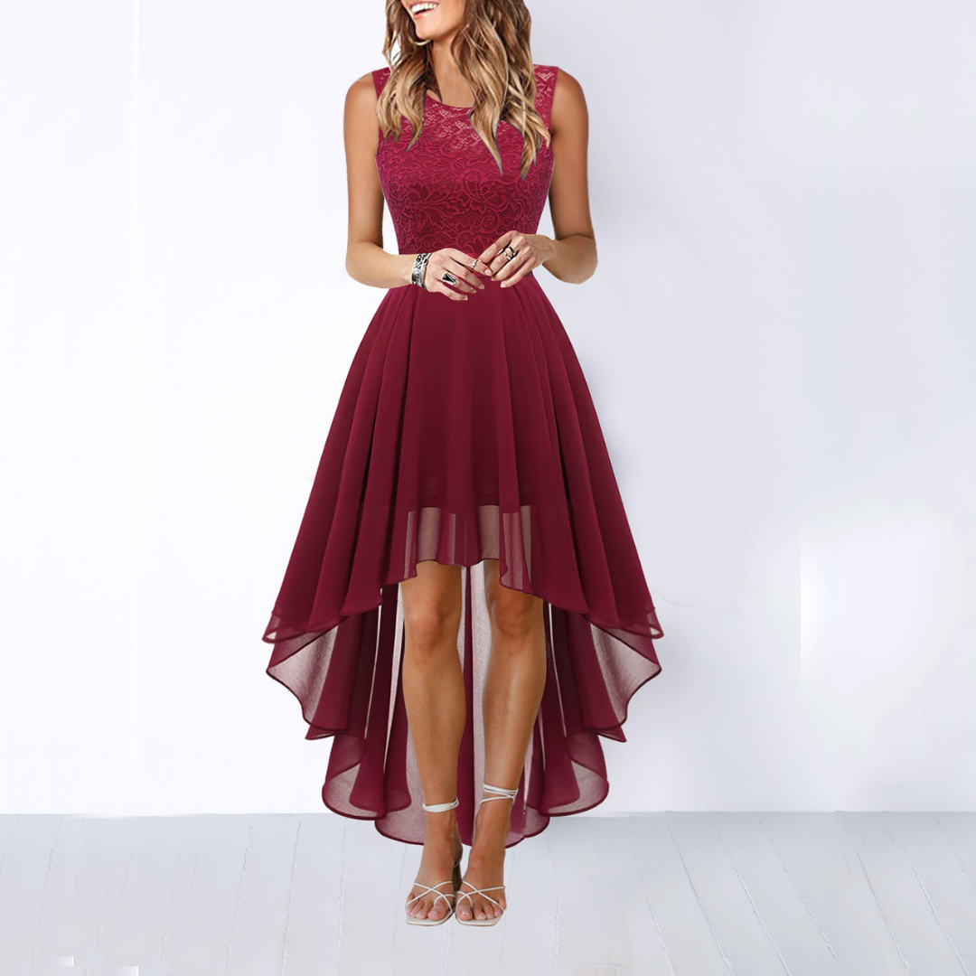 Helga | Women's Elegant High-Low Midi Dress for Wedding Guests