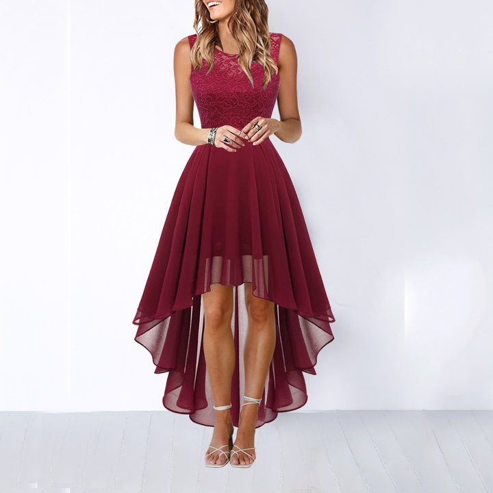 Helga | Women's Elegant High-Low Midi Dress for Wedding Guests