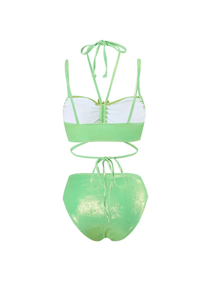 Mint Green Rhinestone Halter Bikini Set, view 9 - Elena Harper