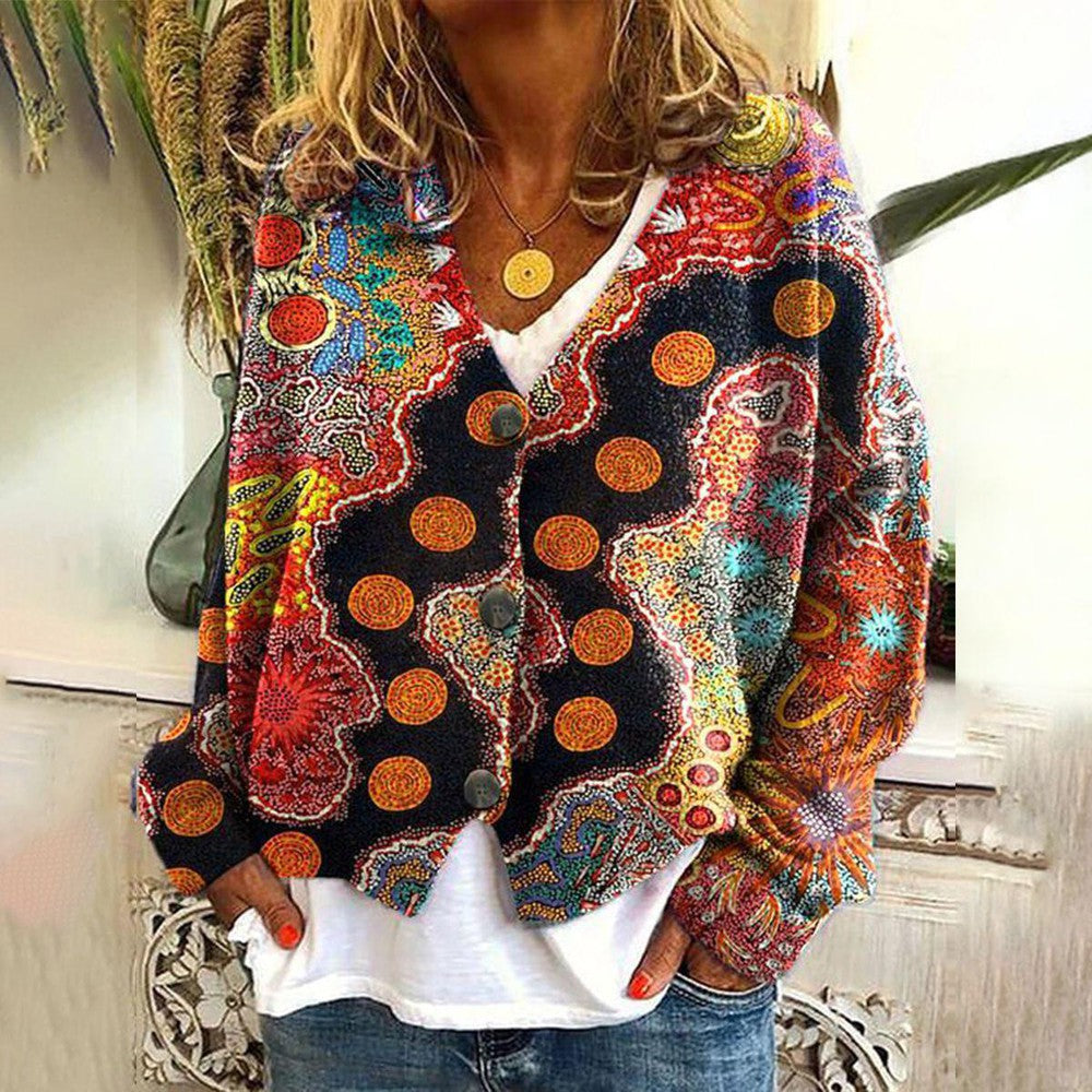 Ailish Boho Patterned Cardigan with Vibrant Colour Blend for Women - Elena Harper