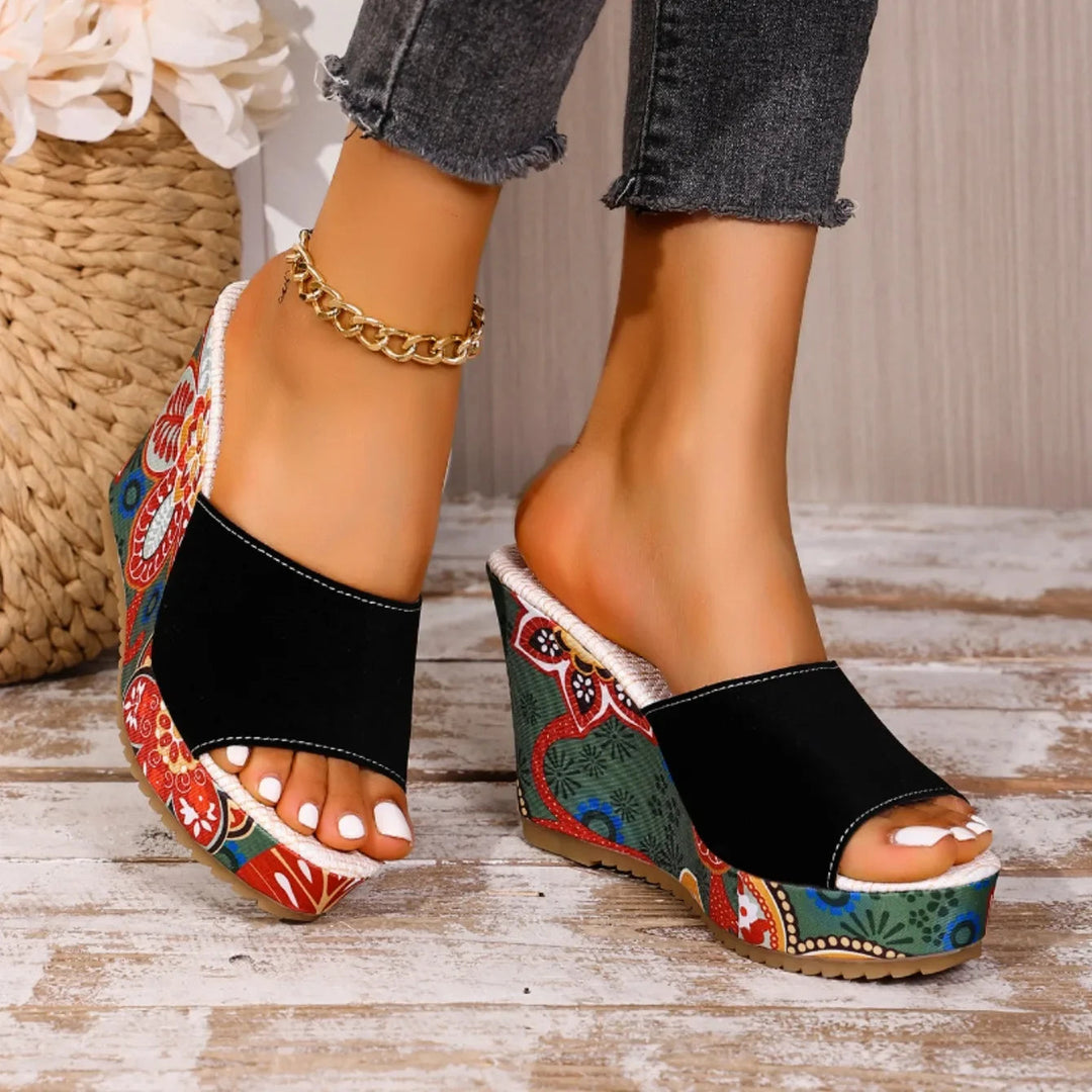 Women's Bohemian Wedge Sandals in Velvet – Elegant Comfortable Summer Style