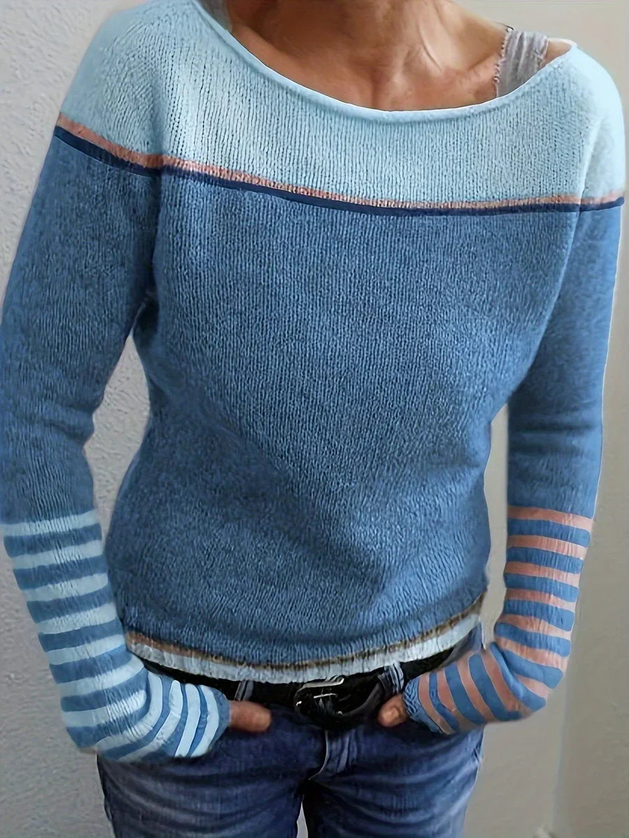 Talithia Striped Knit Sweater with Long Sleeves, view 3 - Elena Harper
