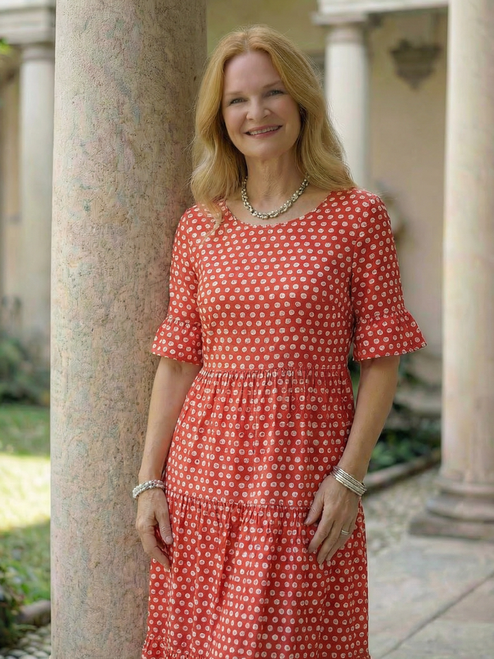 Arlo Polka Dot Tiered Midi Dress Short Sleeve - Elena Harper
