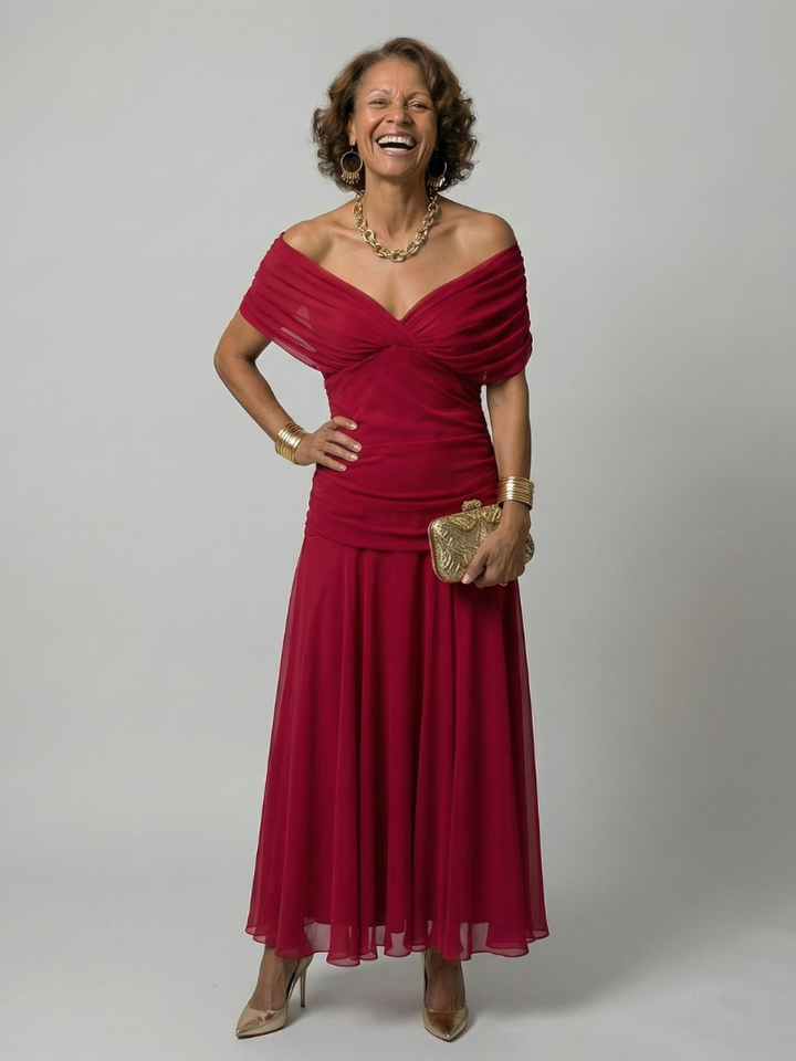 Calen Off Shoulder Flow Midi Dresses - Elena Harper