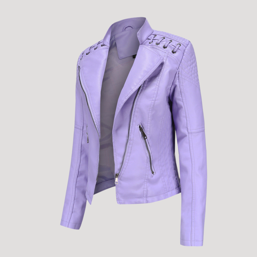 Fitted Women's Biker Jacket with Laced Detail