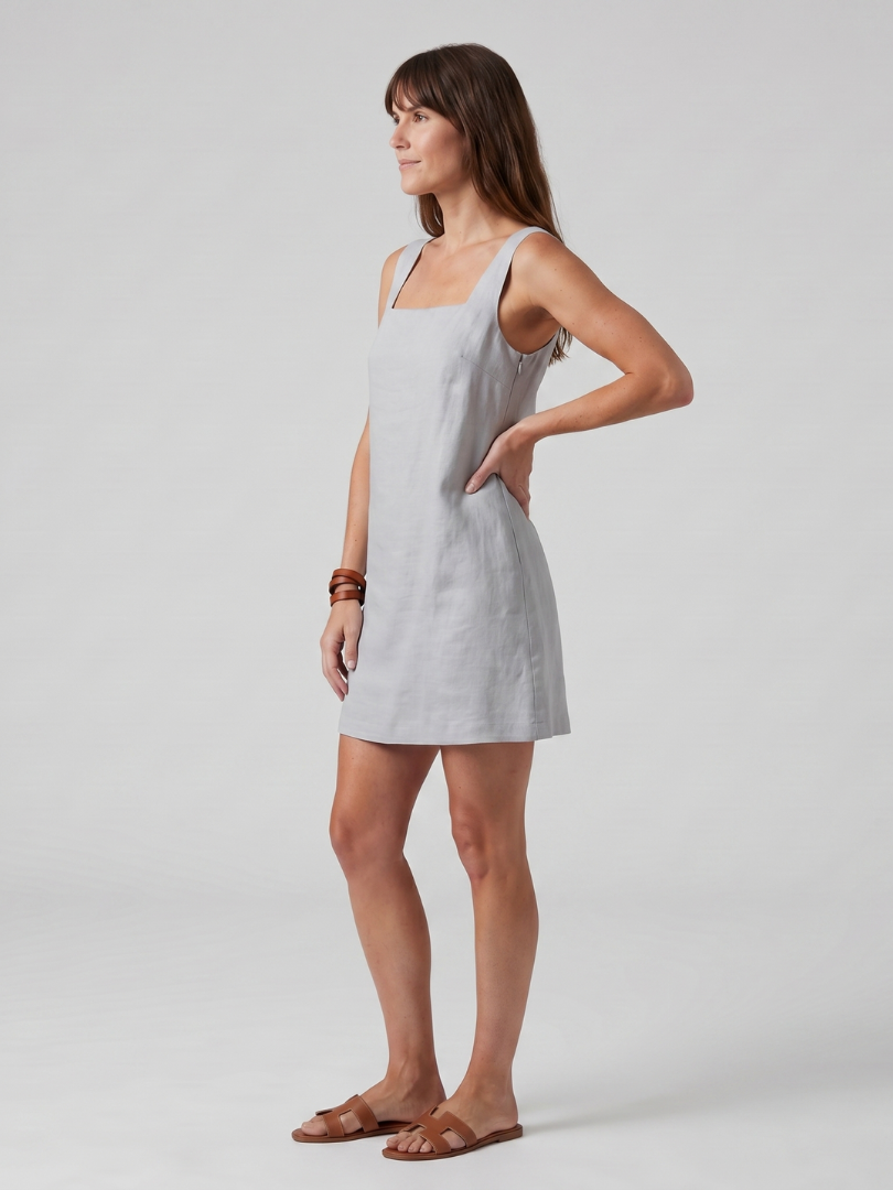 Azure Square Neck Clean Silhouette Mini Dress - Elena Harper
