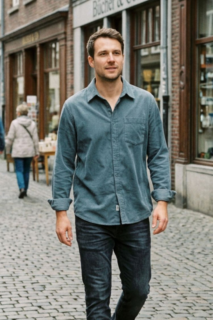 Men's Cord Shirt with Button Placket and Chest Pocket