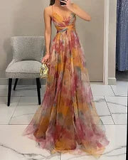 Sophia Elegant Print Dress with Halter Neck, view 2 - Elena Harper