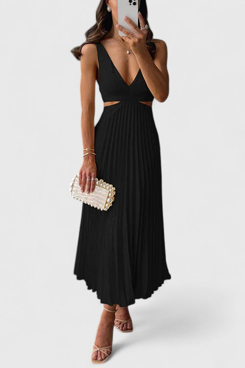 Women's Elegant Sleeveless Pleated Wedding Guest Dress