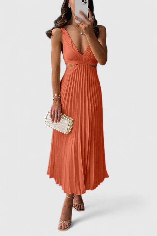 Women's Elegant Sleeveless Pleated Wedding Guest Dress