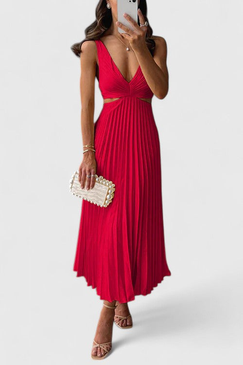 Women's Elegant Sleeveless Pleated Wedding Guest Dress