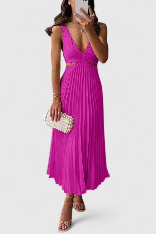 Women's Elegant Sleeveless Pleated Wedding Guest Dress