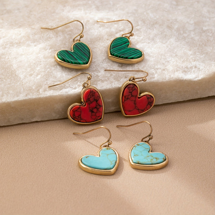 Bohemian Minimalist Natural Turquoise Heart Earrings - Elena Harper