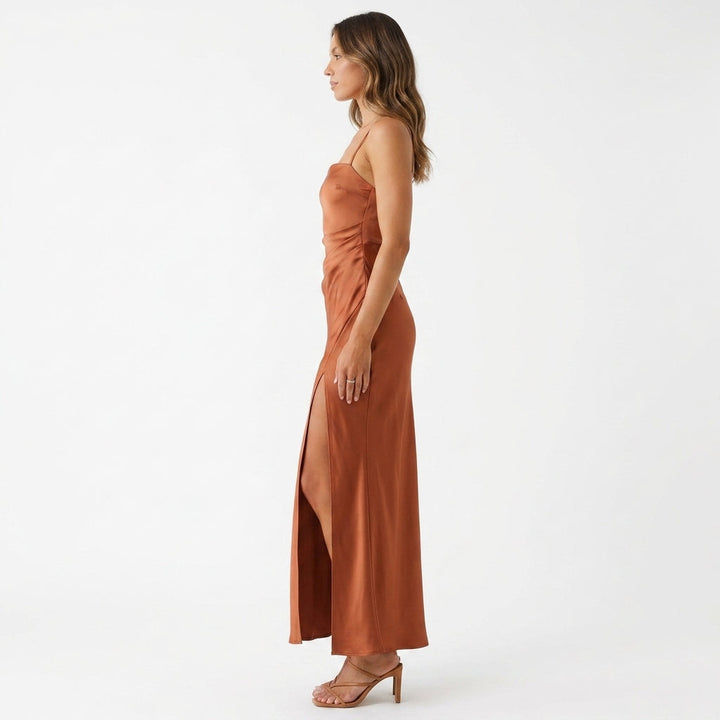 Brown High Split Maxi Dress Evening