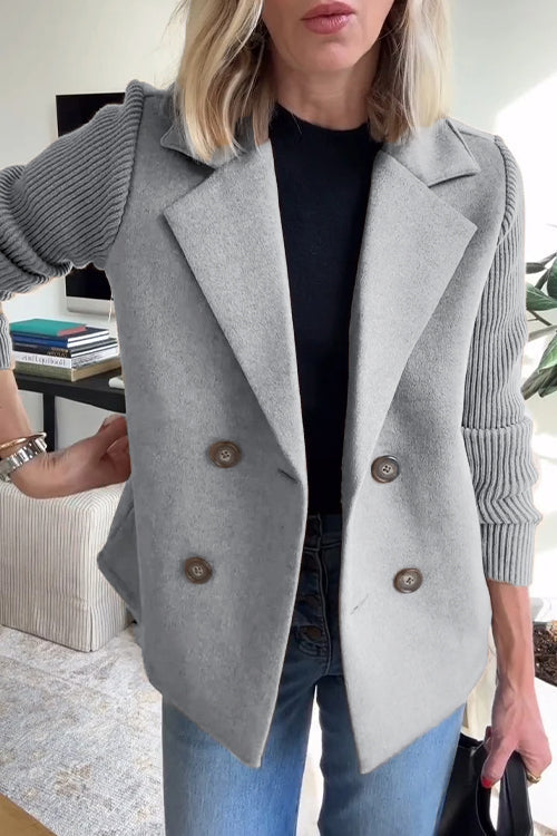 Alesia | Double Breasted Blazer with Spliced Knit Sleeves for Women