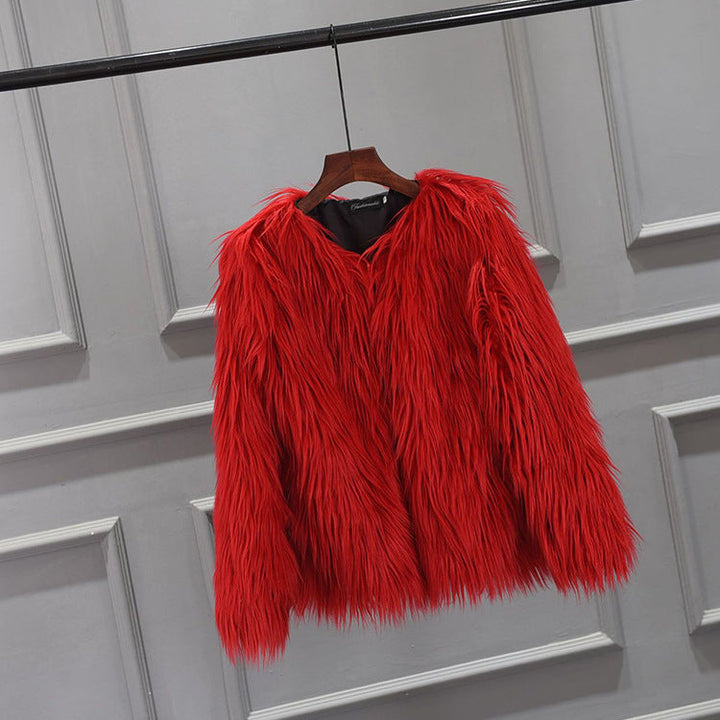 Ladies Luxurious Faux Fur Jacket with Elegant Voluminous Collar
