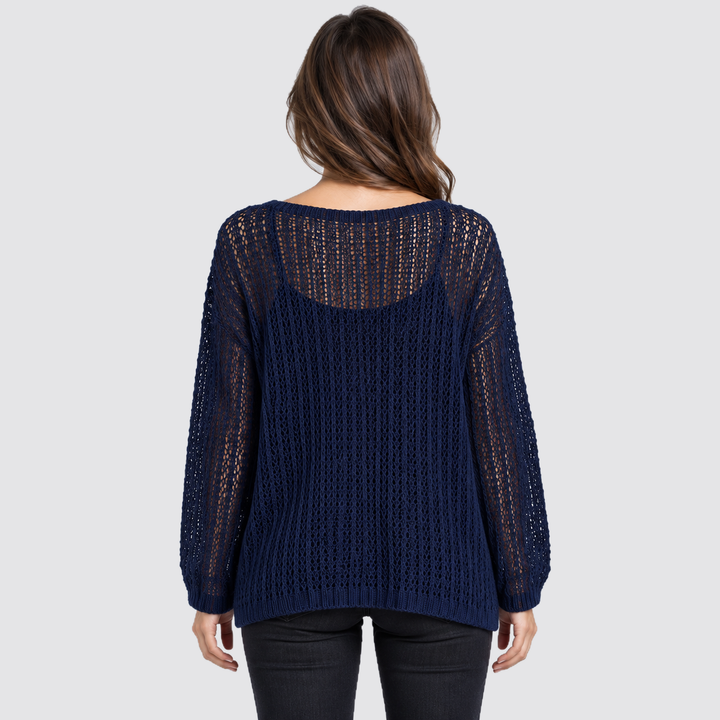 Montarello Women’s Jumper Mesh Knit Sheer Oversized Sweater
