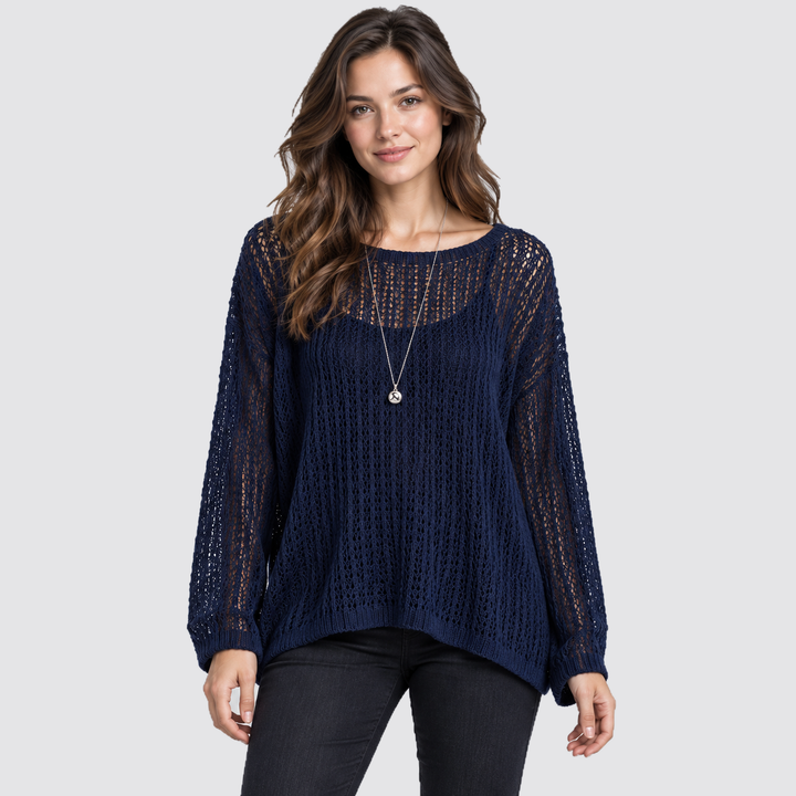 Montarello Women’s Jumper Mesh Knit Sheer Oversized Sweater