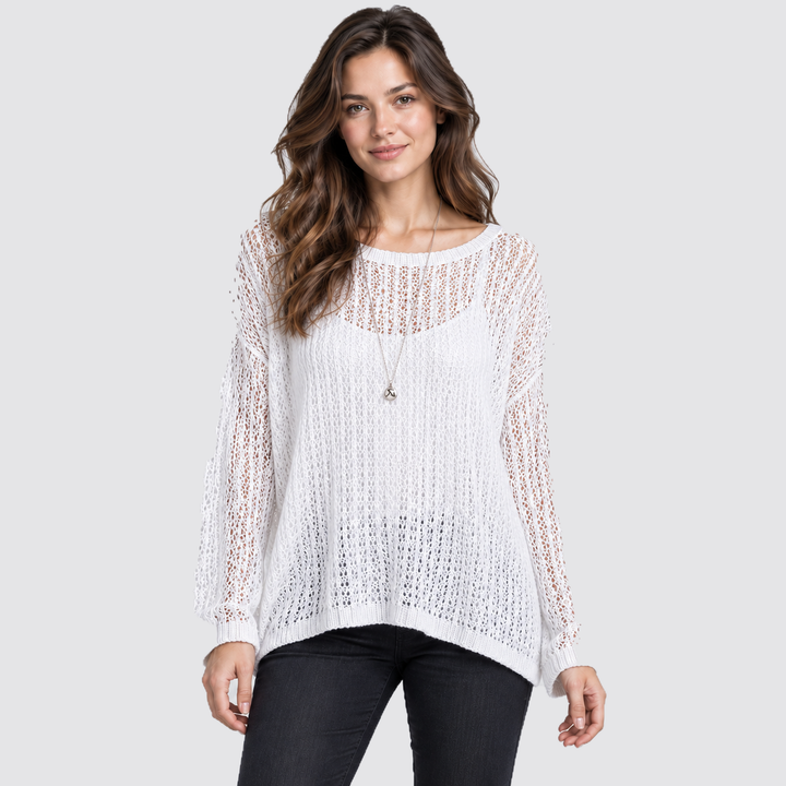 Montarello Women’s Jumper Mesh Knit Sheer Oversized Sweater
