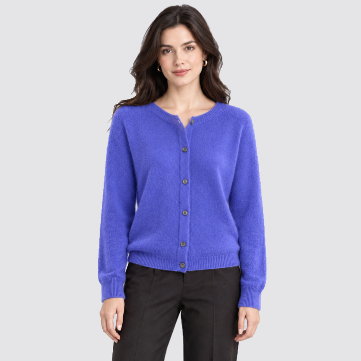 Montarello Women's Knit Cardigan with Round Neck and Front Button Closure