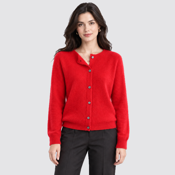 Montarello Women's Knit Cardigan with Round Neck and Front Button Closure