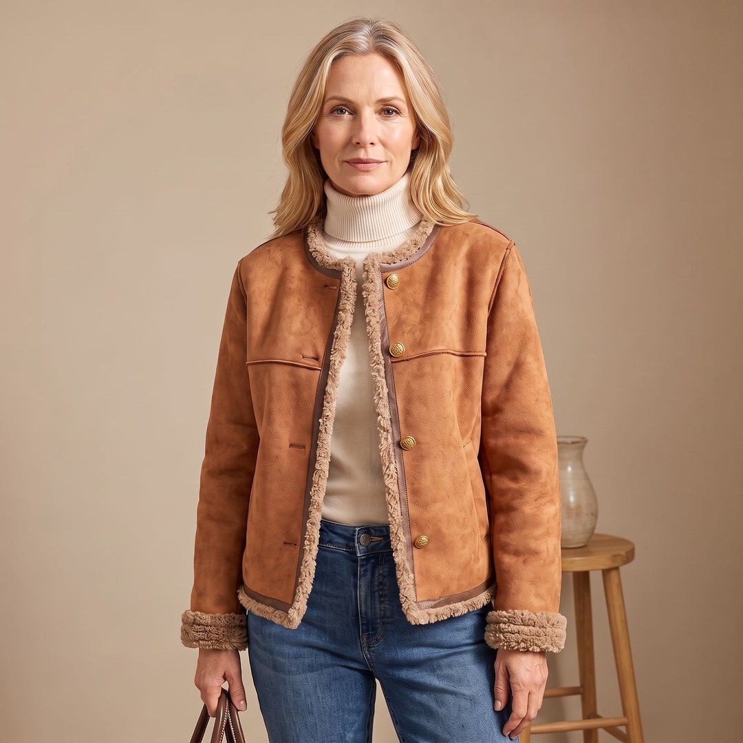 Eleanor | Elegant Short Shearling Jacket with Golden Buttons