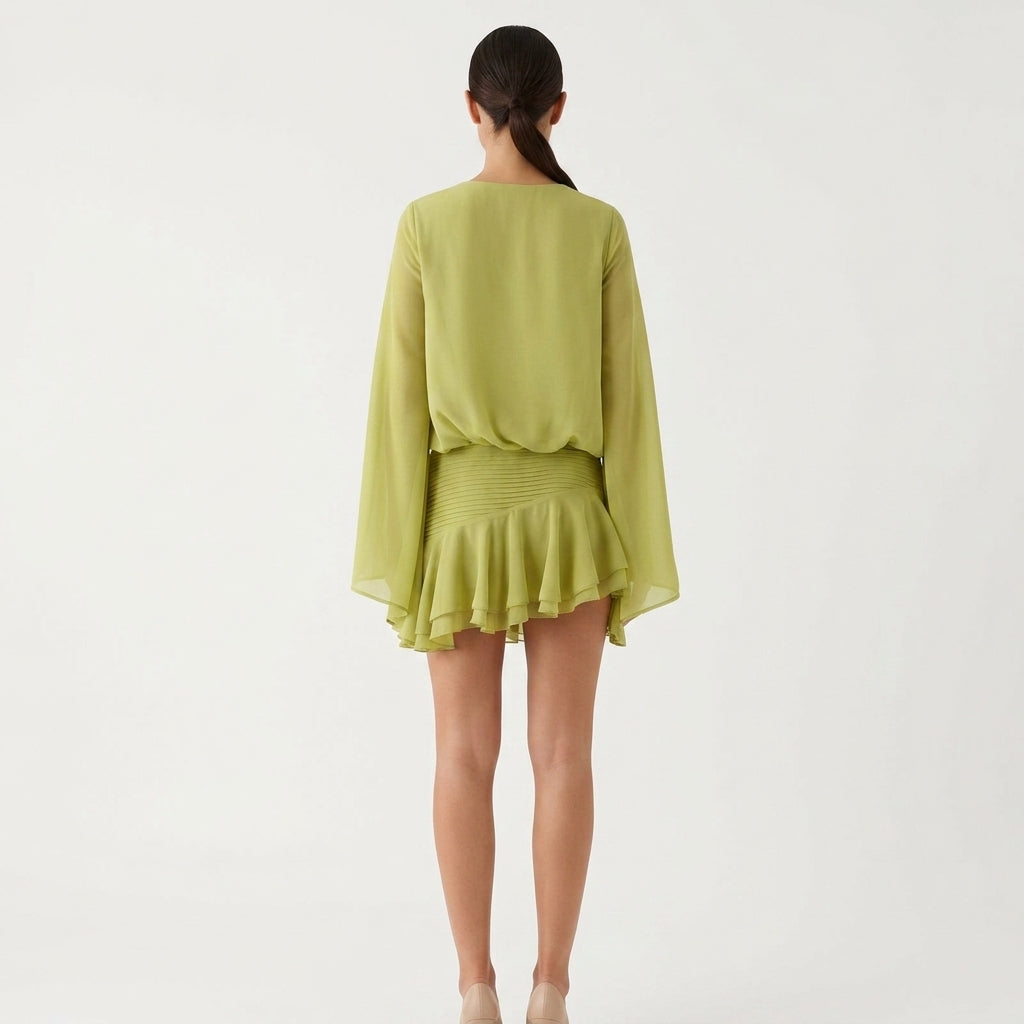 Chiffon V Neck Mini Dress Wedding Guest Summer Outfit