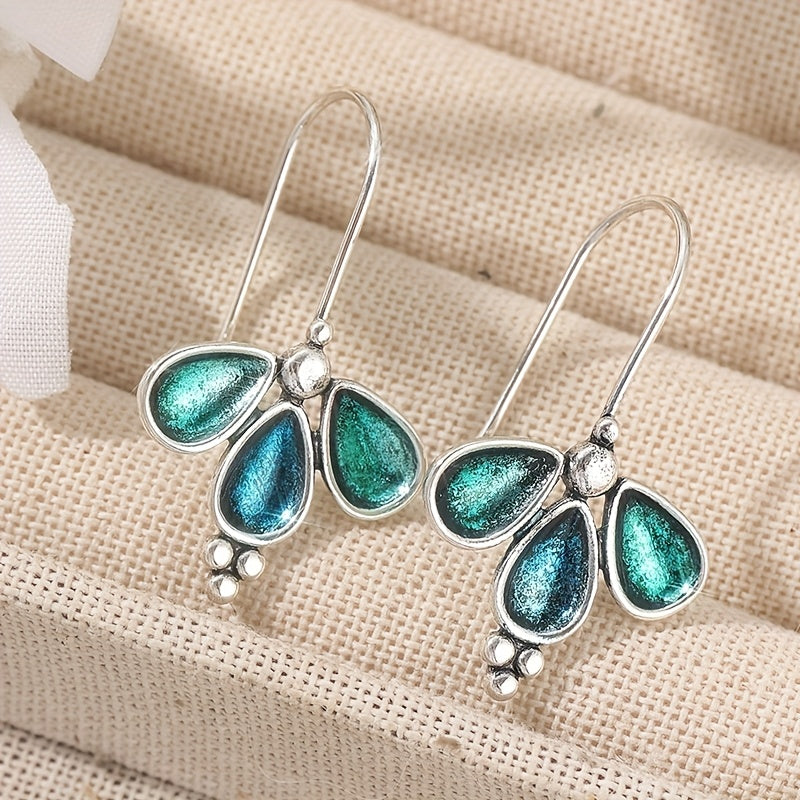 Artisan Teal Glass Floral Drop Earrings - Elena Harper