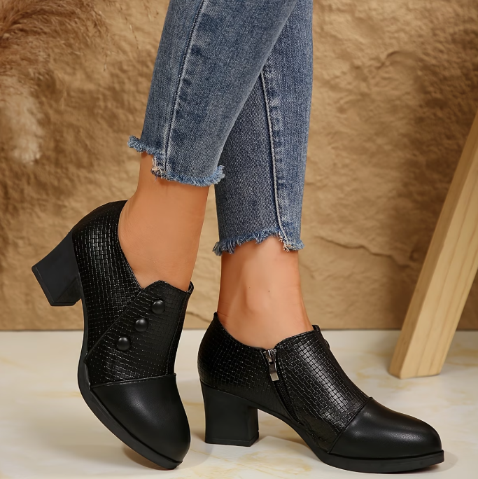 Women's Block Heel Closed Pumps with Zipper Closure