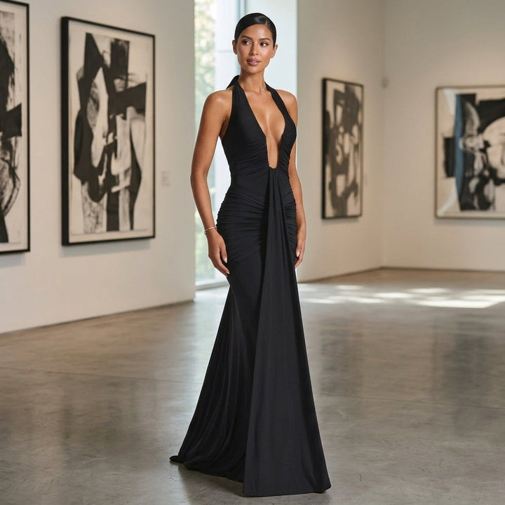 Black Halter Maxi Dress Evening
