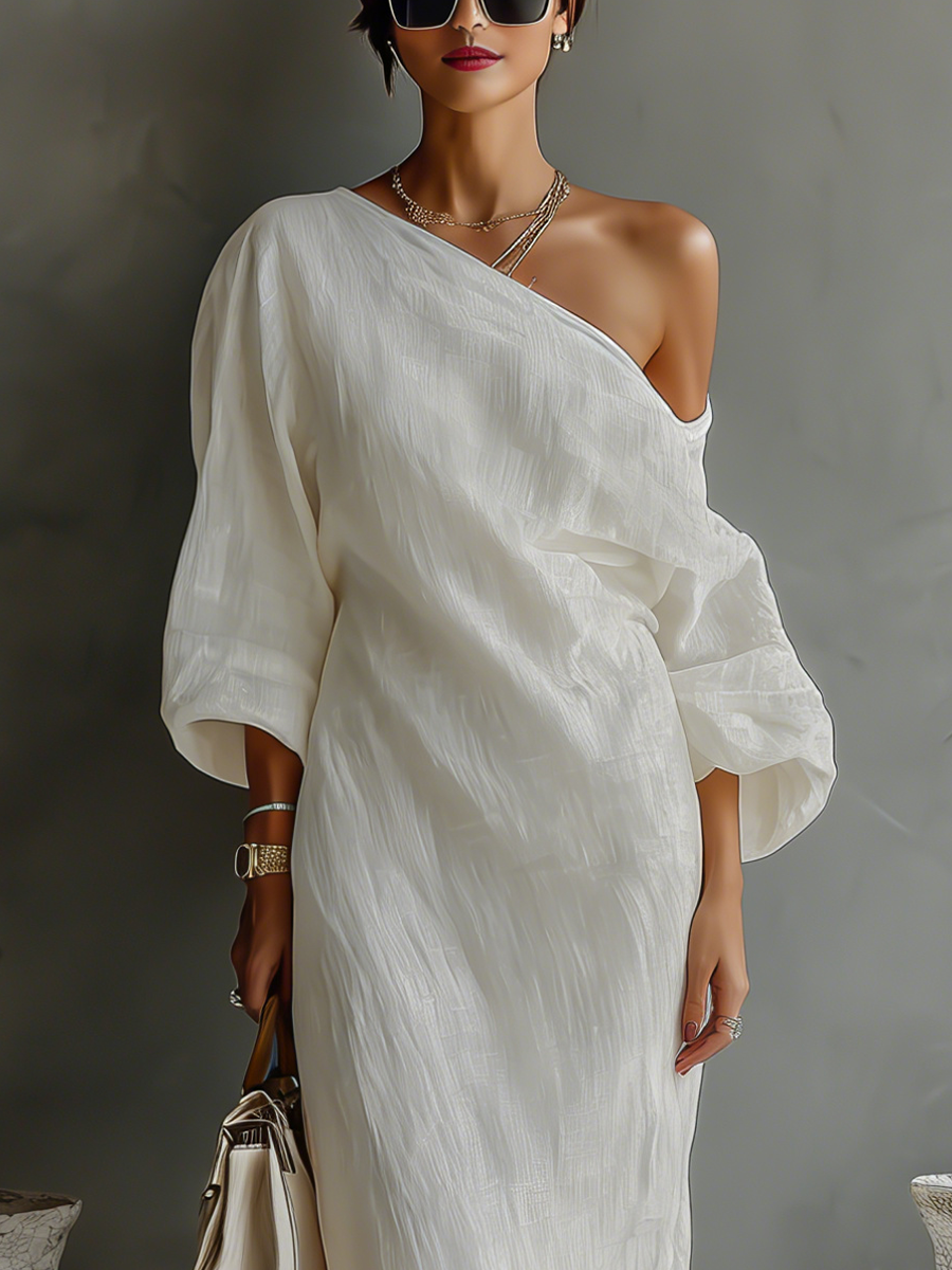 Women's Elegant One-Shoulder Flowing Maxi Dress