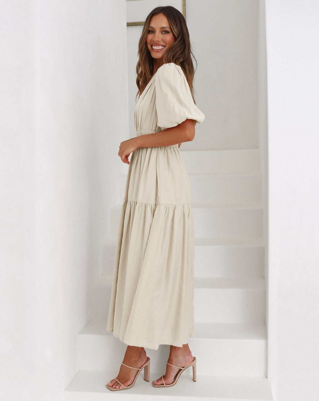 Ella Dress V-Neck Balloon Sleeve