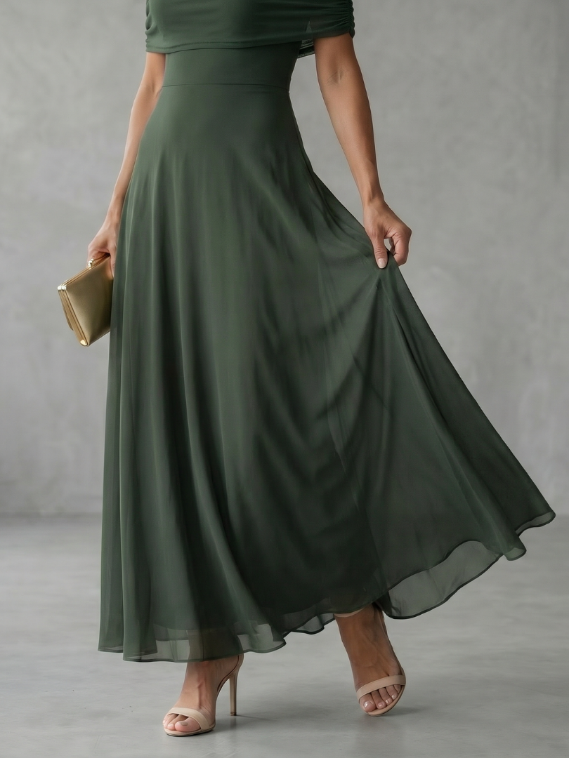 Women's Elegant Off Shoulder Draped Midi Dress