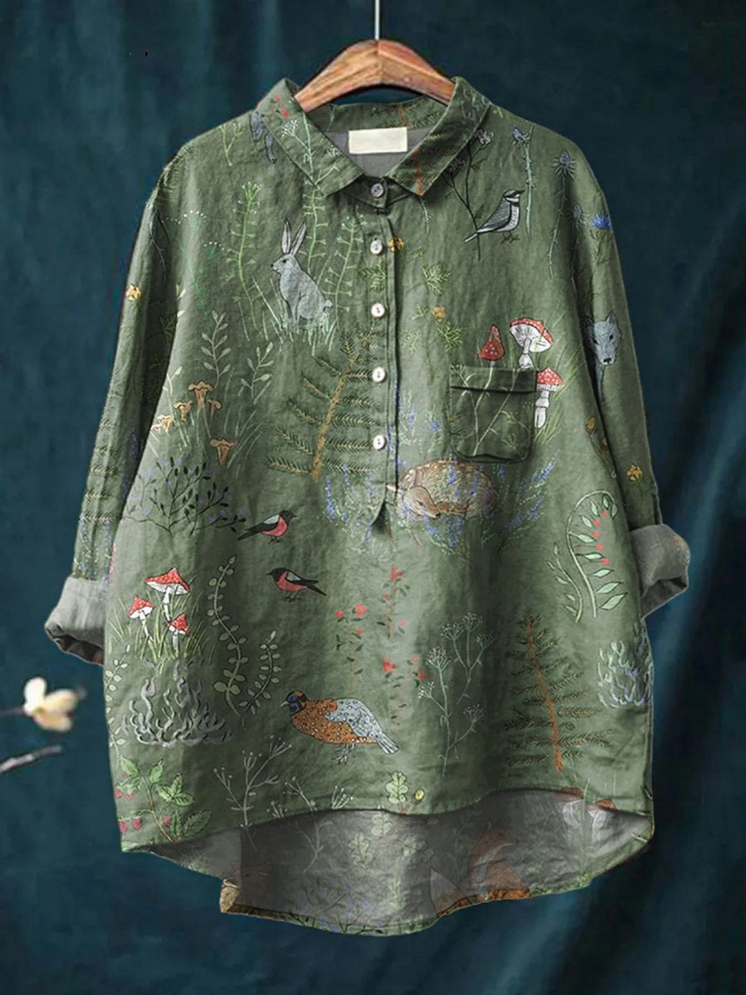 Averill Woodland And Animals Repeat Pattern Printed Women's Casual Shirt - Elena Harper