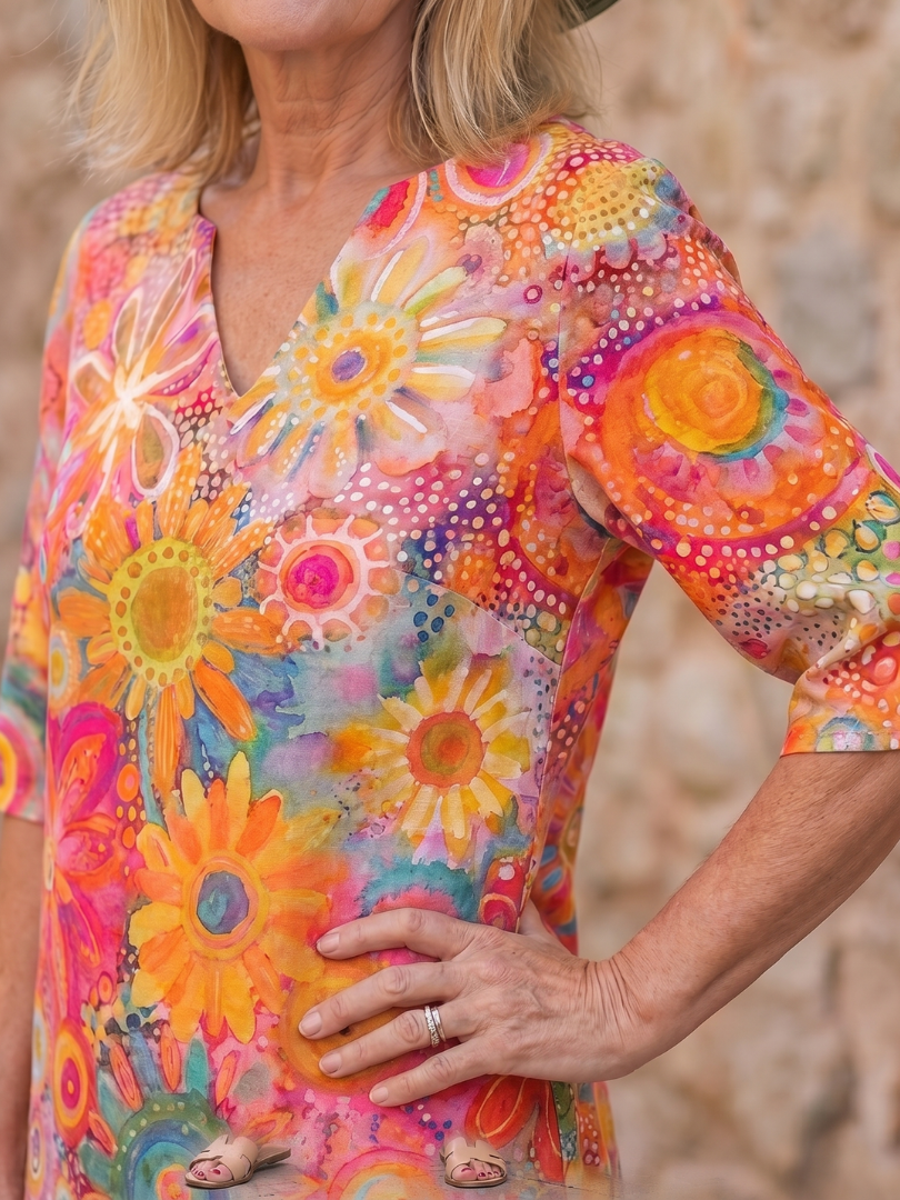 Women's Multicolor Floral Knee Length Dress - Effortless Style