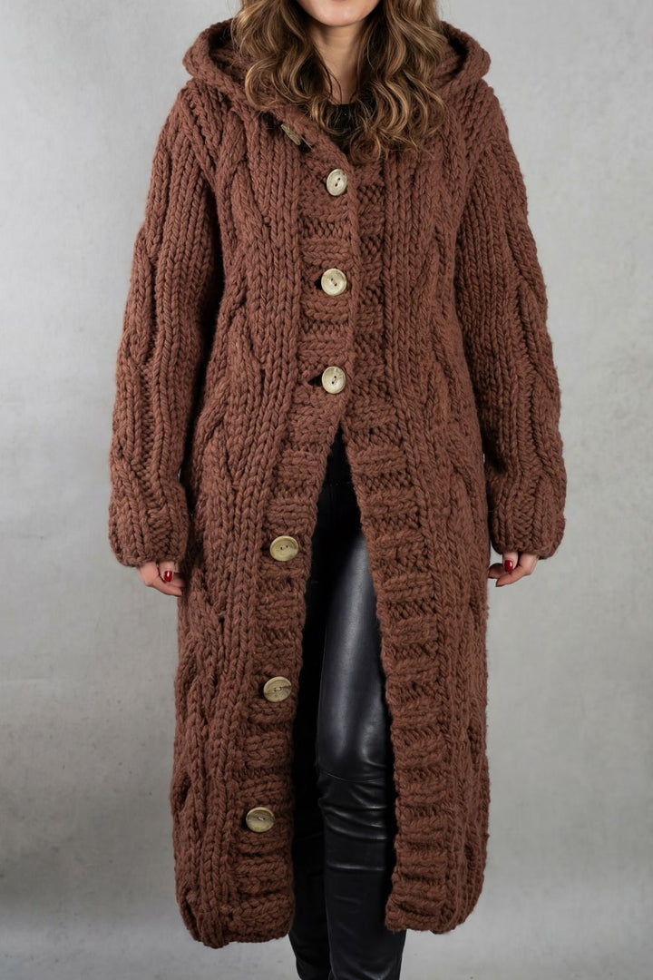 Women's Oversized Hooded Cable Knit Cardigan Coat Primrose, view 10 - Elena Harper