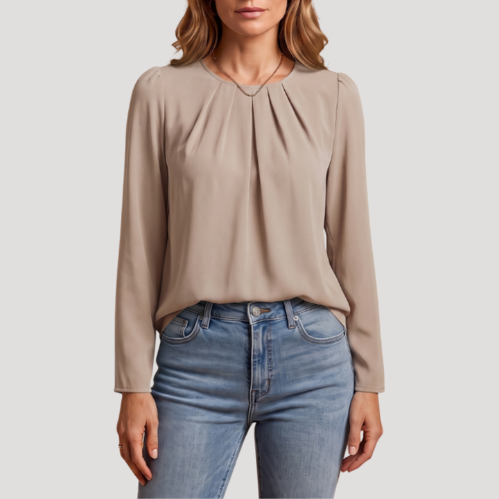 Women's Pleated Work Blouse with Long Sleeves