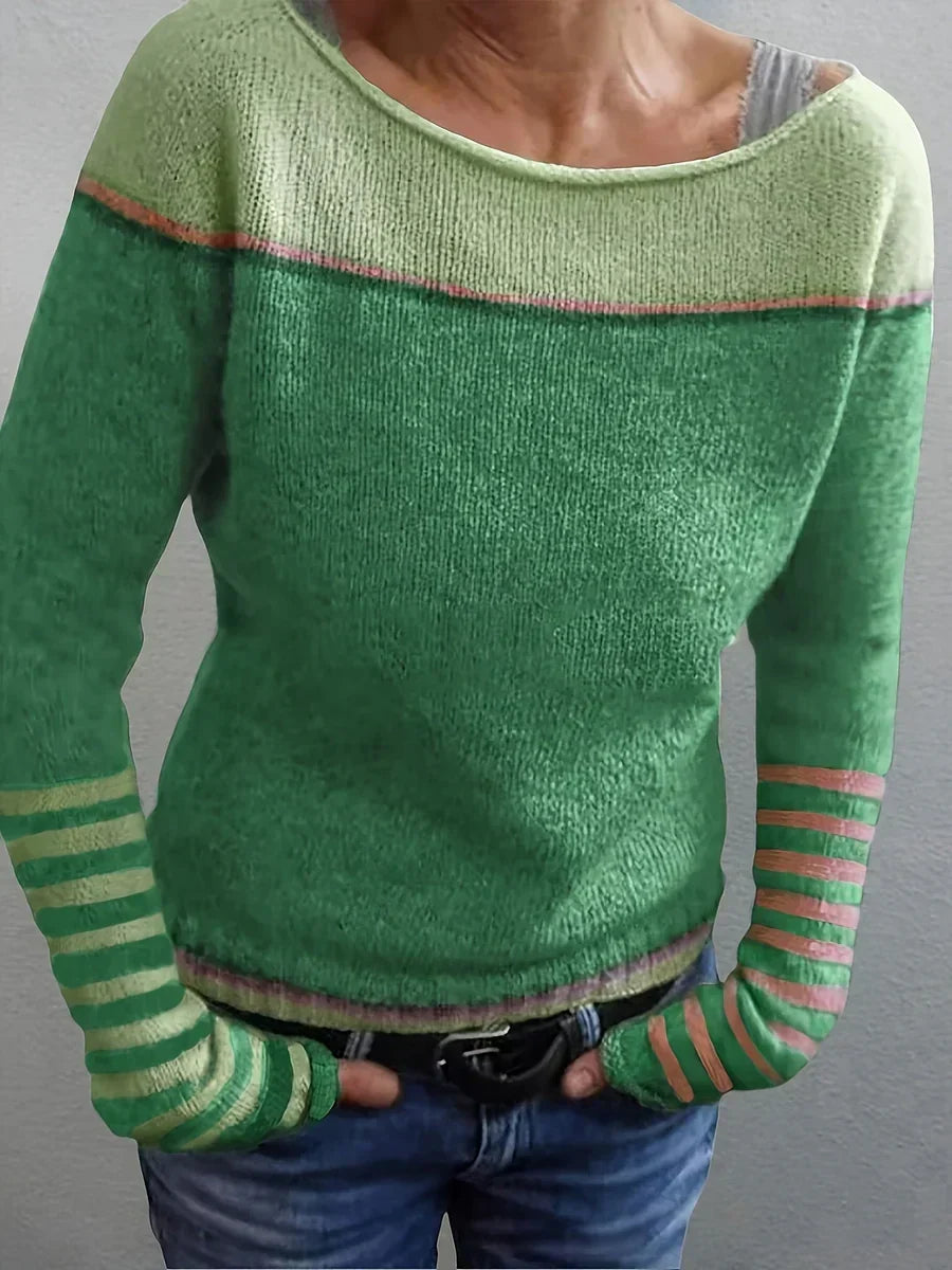 Talithia Striped Knit Sweater with Long Sleeves, view 2 - Elena Harper