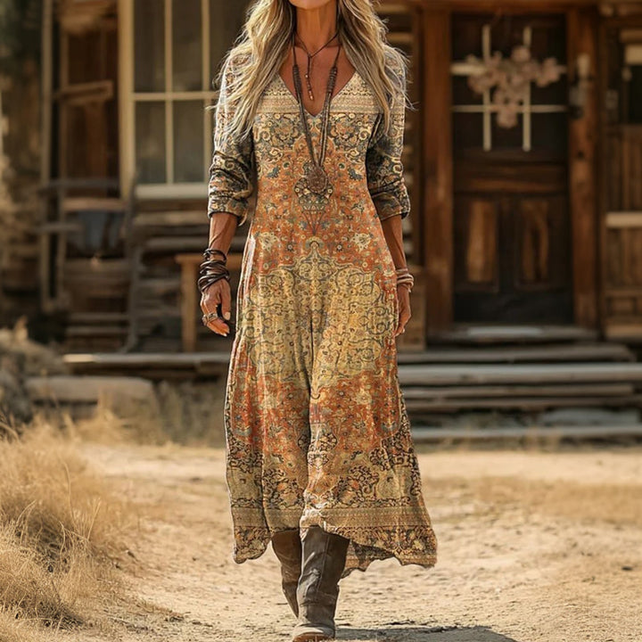 Evelyn Vintage-Inspired Long Sleeve Casual Dress - Elena Harper