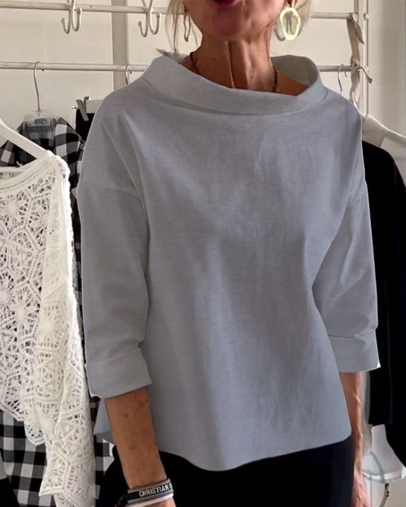 Women's Elegant 3/4 Sleeve Collared Blouse Top