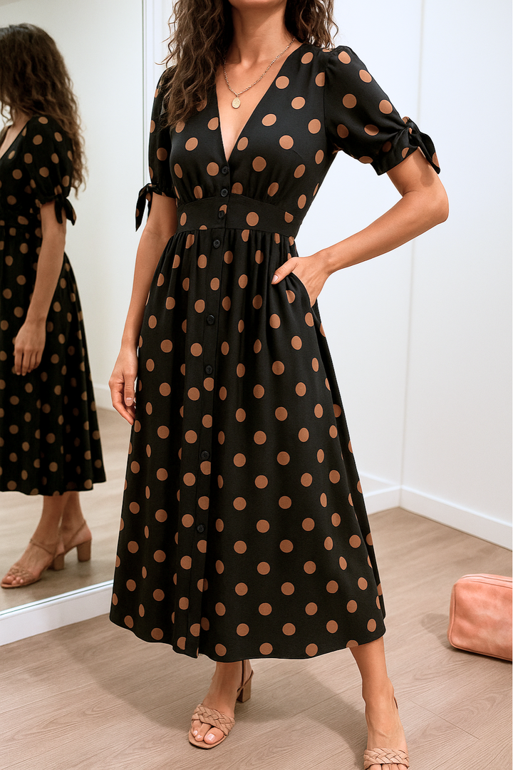 MAYA – SPOTLIGHT POLKA MIDI DRESS