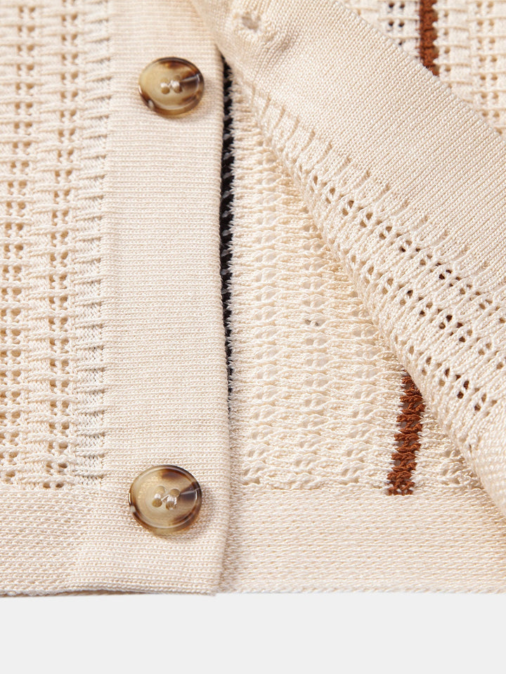 CROCHET STRIPED SHIRT WITH BUTTONS & STRAIGHT LEG LINEN PANTS