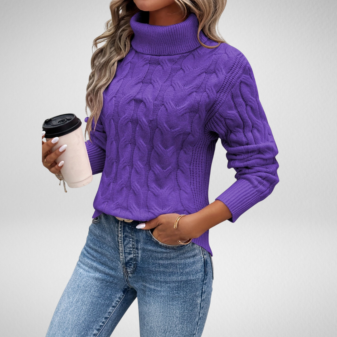 Ariane Cable Knit Turtleneck Sweater - Elena Harper