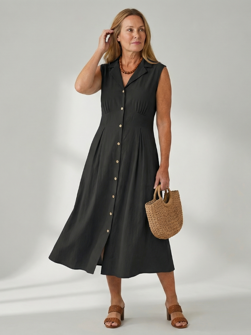 Celyn Stack Button Midi Dress - Elena Harper