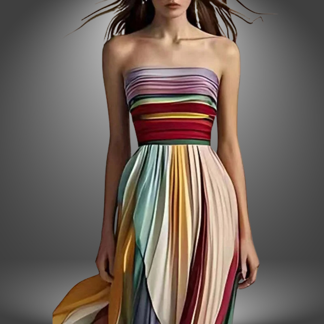 Abigail Colorful Pleated Maxi Dress Without Sleeves - Elena Harper