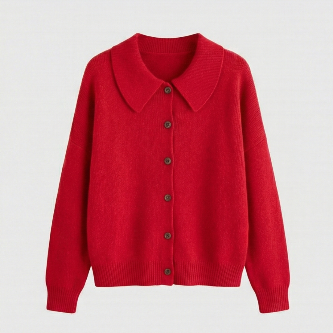 Collete Women's Soft Knit Cardigan with Peter Pan Collar - Elena Harper