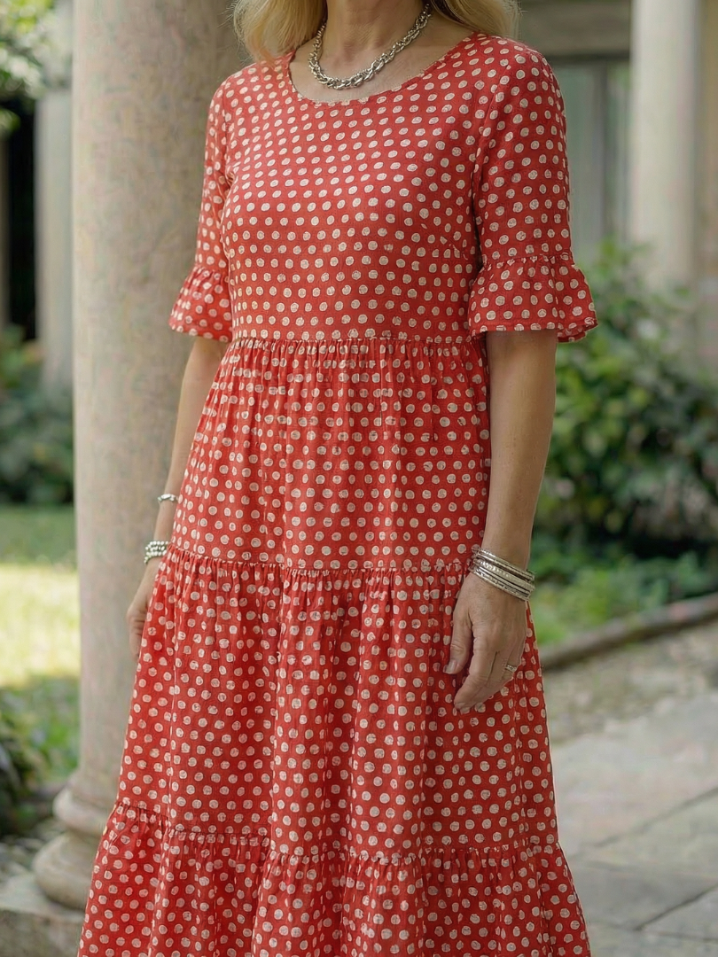 Arlo Polka Dot Tiered Midi Dress Short Sleeve - Elena Harper