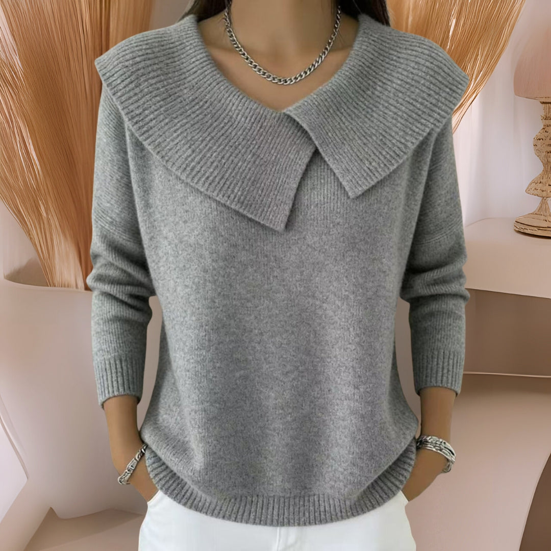 CHARLOTTE Knit Sweater with Soft Collar - Elena Harper
