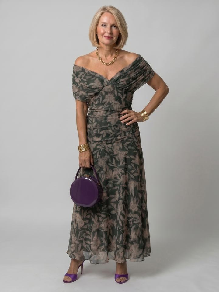 Calen Off Shoulder Flow Midi Dress - Elena Harper