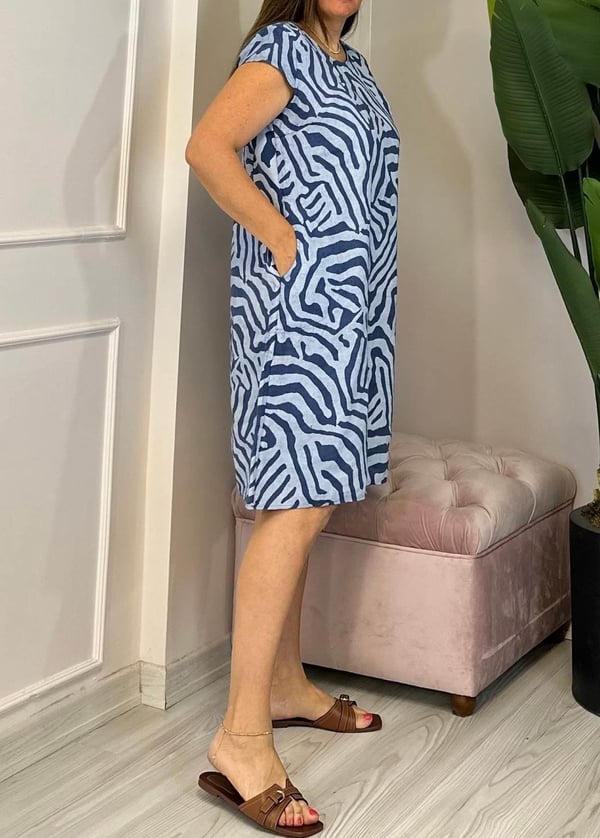 Nelia Zebra Print Dress with Round Neck - Elena Harper